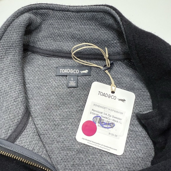 Toad&Co Mens Large Black Wool Blend Quarter Zip Pullover Sweater Midweight NWT - Picture 4 of 8